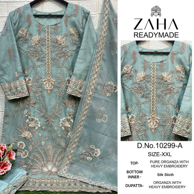 Zaha 10299 A To D Embroidery Organza Pakistani Readymade Suits Wholesale Shop In Surat